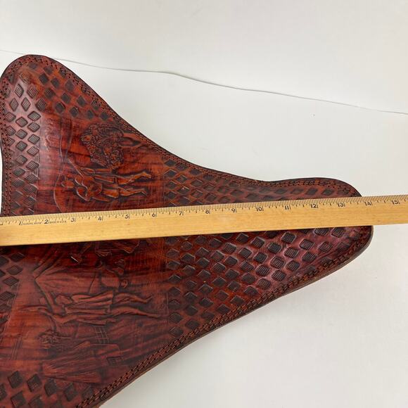 Vintage Leather Tripod Stool Seat Cover Embossed Hand Tooled - Picture 8 of 8